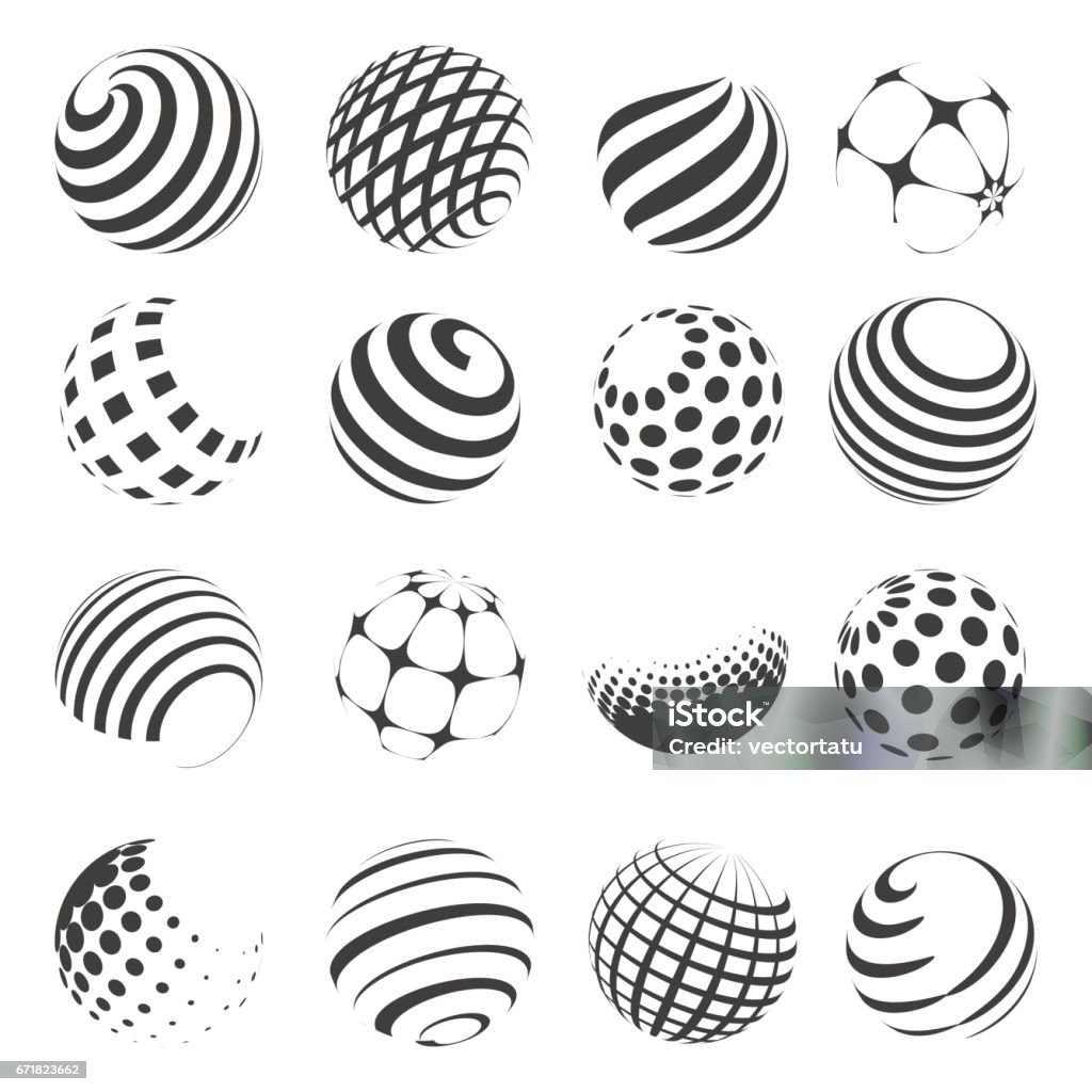 Halbton schwarz-weiß-Kugel-set - Lizenzfrei Logo Vektorgrafik