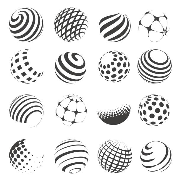 illustrazioni stock, clip art, cartoni animati e icone di tendenza di set di sfere in bianco e nero mezzitoni - technology globe sphere planet