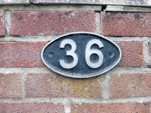 istock a number plate on a brick wall with 36 on it 671826892