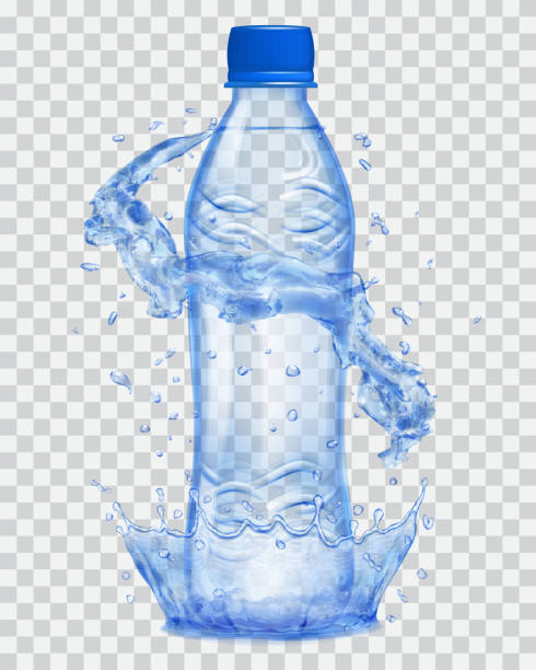 Transparent Plastic Bottle With Water Crown And Splashes In Blue Colors  Stock Illustration - Download Image Now - iStock