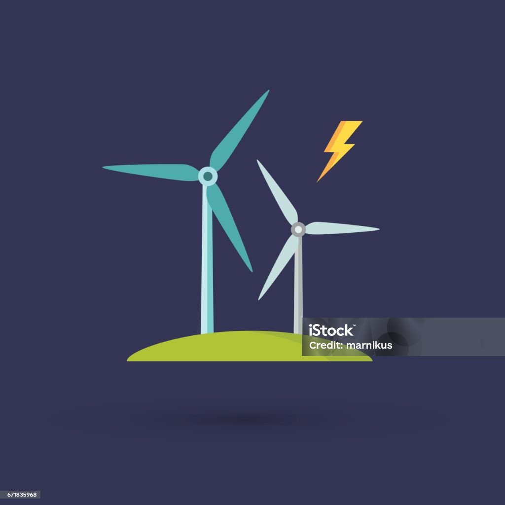 Windmills for electric power production - Royalty-free Turbina Eólica arte vetorial