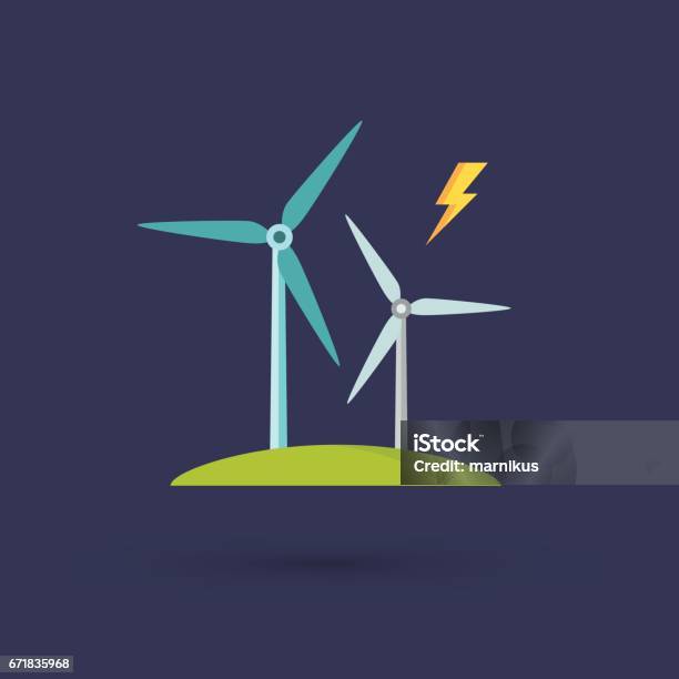 Windmills For Electric Power Production - Arte vetorial de stock e mais imagens de Turbina Eólica - Turbina Eólica, Moinho de vento, Energia Eólica