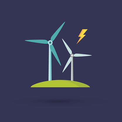 This is a vector illustration of Windmills for electric power production