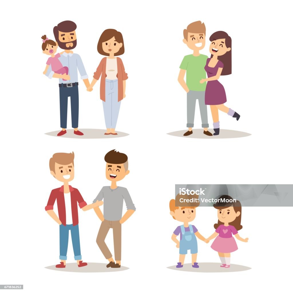 People Happy Couple Cartoon Relationship Characters Lifestyle Vector  Illustration Relaxed Friends Stock Illustration - Download Image Now -  iStock