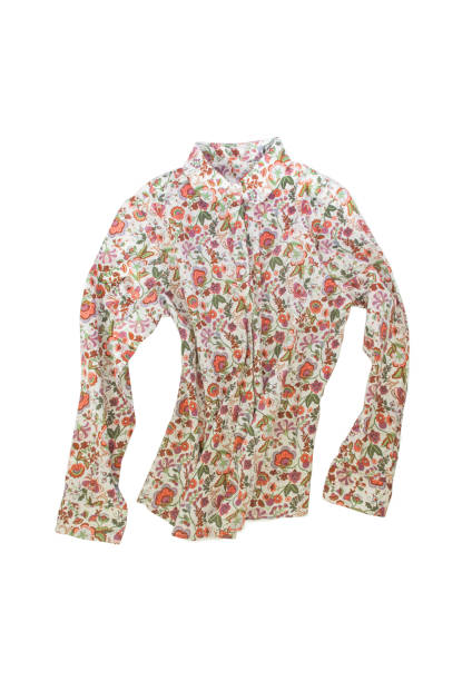 istock Female shirt, blouse with bright floral pattern, isolated on white background 671842196