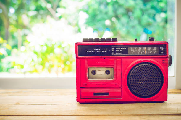 istock Retro radio red color 671854608