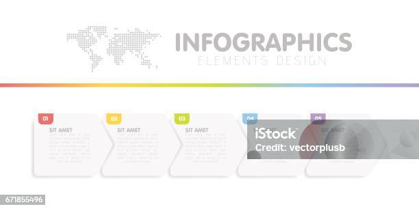 Business Infographics Template Timeline With 5 Arrow Steps Five Number Options Vector Element Stock Illustration - Download Image Now