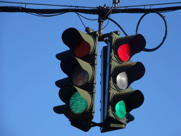Double green traffic light stock photo