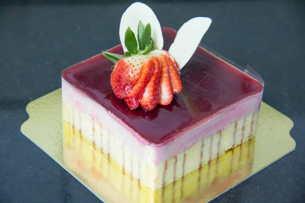 istock Red strawberry mousse cake for birthday 671860888