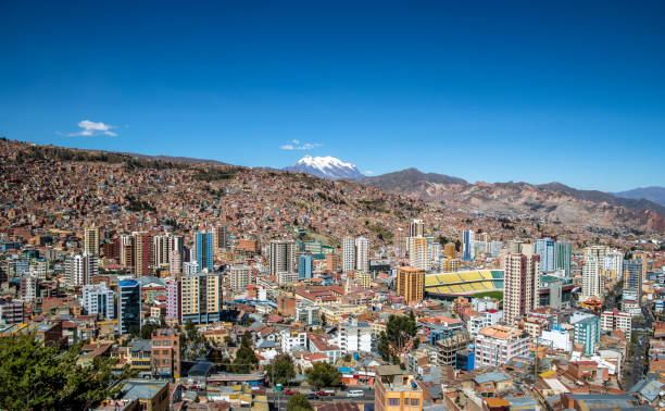 背景 - la paz, ボリビアのラパスとイイマニ山の空中写真 - ラパス ストックフォトと画像