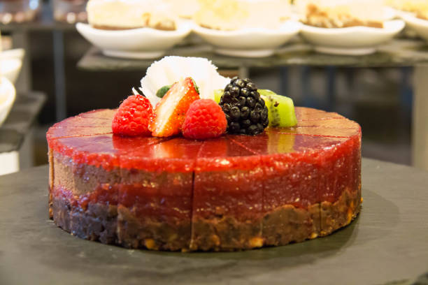 istock strawberry mousse cake decorated with raspberries, strawberry 671866778