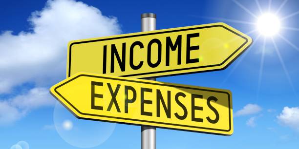 istock Income, expenses - yellow road-sign 671873614