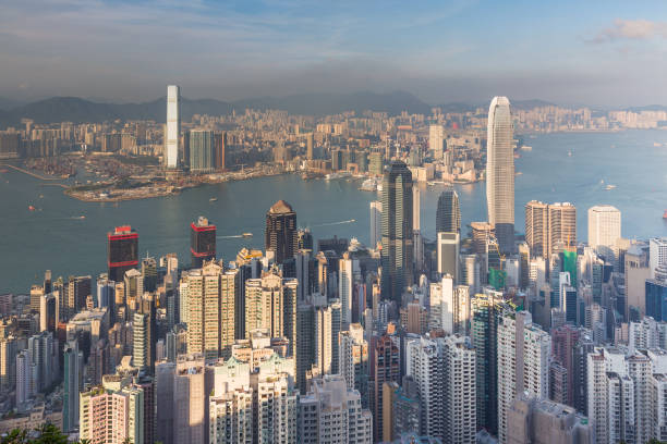 istock Hong Kong city cental downtown aerial view 671873672