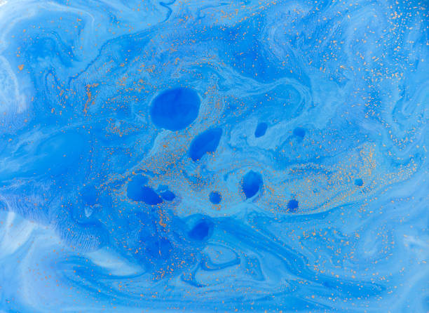 istock Blue and golden liquid texture. Watercolor hand drawn marbling illustration. Ink marble background. 671877004