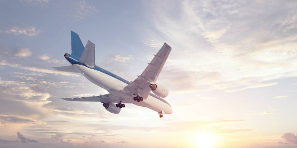 istock Airplane in day sky. Mixed media . Mixed media 671877122