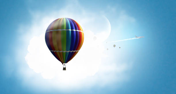 istock Aerostat flying above clouds . Mixed media 671879914