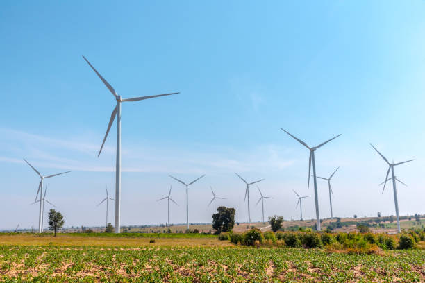 istock Eco power. Wind turbines generating electricity 671885574