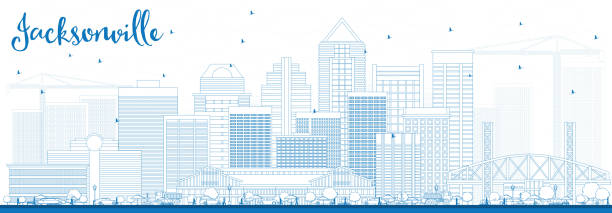 Outline Jacksonville Skyline with Blue Buildings. Outline Jacksonville Skyline with Blue Buildings. Vector Illustration. Business Travel and Tourism Concept with Modern Architecture. Image for Presentation Banner Placard and Web Site. jacksonville florida stock illustrations
