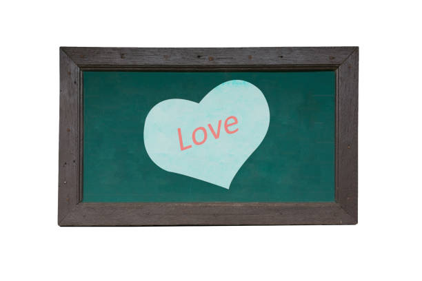Valentine Concept Heart shape drawing with chalk and love wording inside on blackboard.