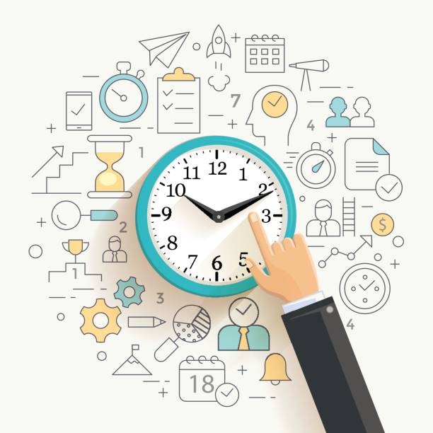 ilustracja koncepcyjna zarządzania czasem. - efficiency hourglass time business stock illustrations