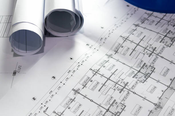 schemat inżynierii schemat papieru kreślenia szkic projektu architektonicznego - drafting office engineering plan zdjęcia i obrazy z banku zdjęć