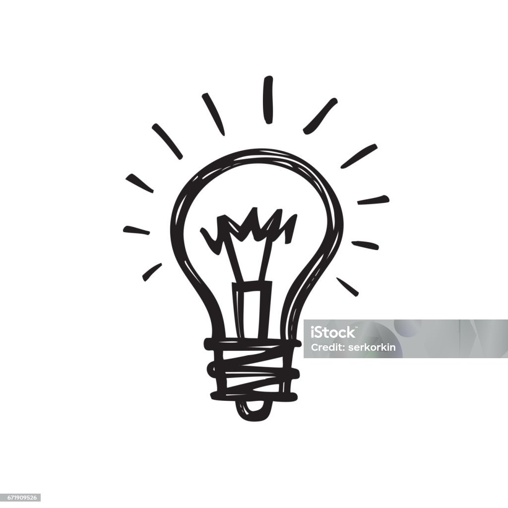 Glühbirne - kreative Skizze zeichnen Vektor-Illustration. Elektrische Lampe Sign. - Lizenzfrei Glühbirne Vektorgrafik