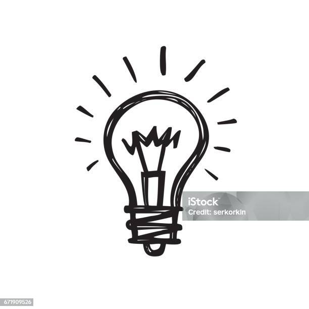 Glühbirne Kreative Skizze Zeichnen Vektorillustration Elektrische Lampe Sign Stock Vektor Art und mehr Bilder von Glühbirne