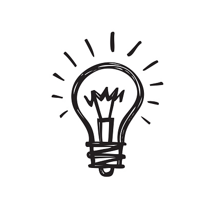 Lightbulb - creative sketch draw vector illustration. Electric lamp sign.