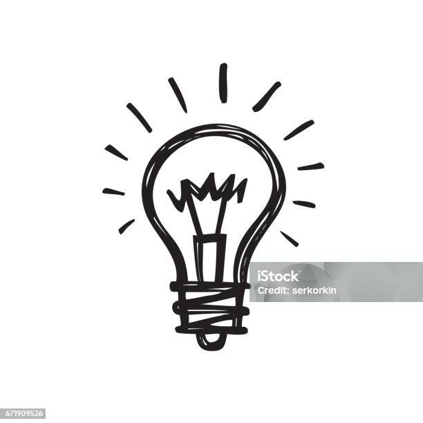 Lightbulb Creative Sketch Draw Vector Illustration Electric Lamp Sign Stock Illustration - Download Image Now