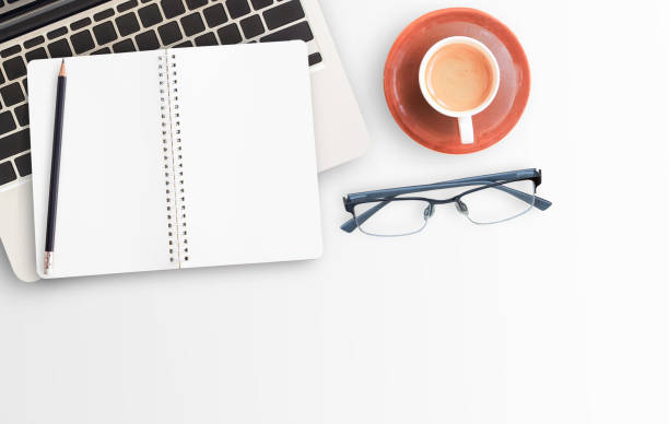 istock Top view of office desk table 671910282