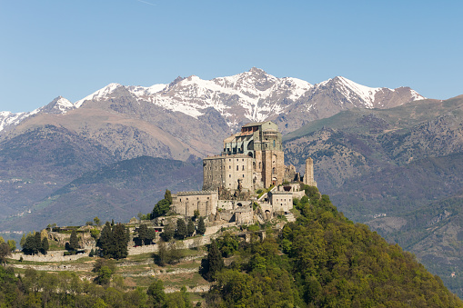 View of the Sacra di San Michele ( Saint Michael's Abbey) ,religious complex, under Benedictine rule,in Piedmont, Italy.