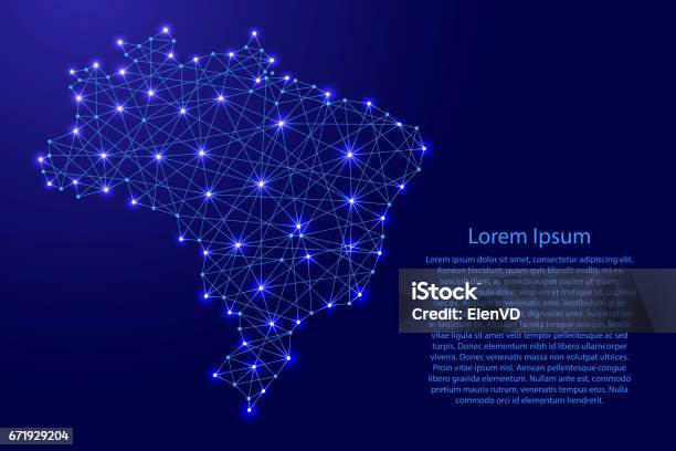 青い折れ線と輝くからブラジルの地図星ベクトル図 - ブラジルのベクターアート素材や画像を多数ご用意 - ブラジル, 地図, テクノロジー