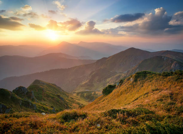 istock Mountains during sunset. Beautiful natural landscape in the summer time 671935600