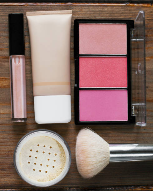istock Set of decorative cosmetic, blush, lip gloss, foundation. 671935786