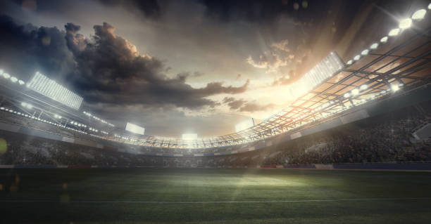 Sport Backgrounds. Dramatic Stadium. Sport Arena Dramatic american football stadium goal sports equipment photos stock pictures, royalty-free photos & images