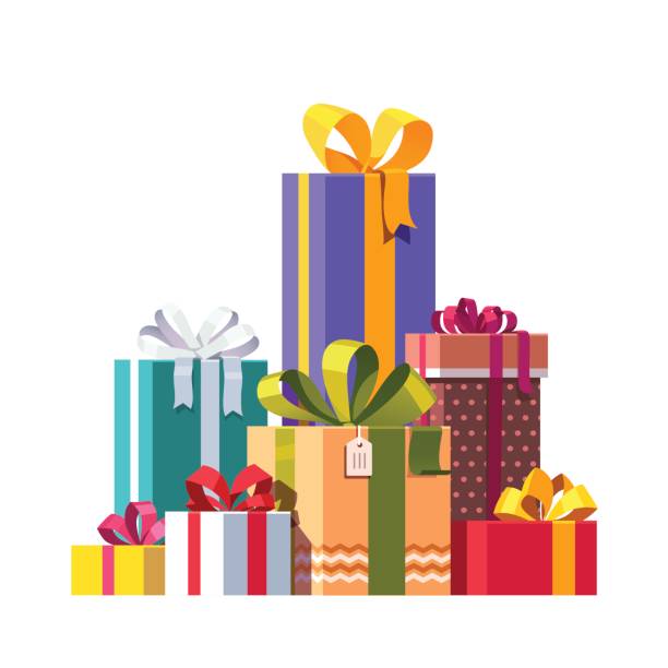 большая куча красочных завернутые подарочные коробки - gift box gift christmas present box stock illustrations