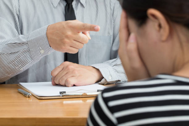 istock Businesswoman getting intimidated after scolded by boss 671955062