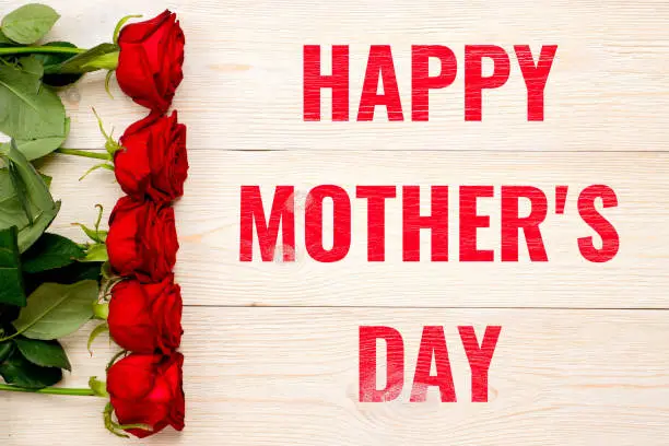 happy mother's day, text with red roses
