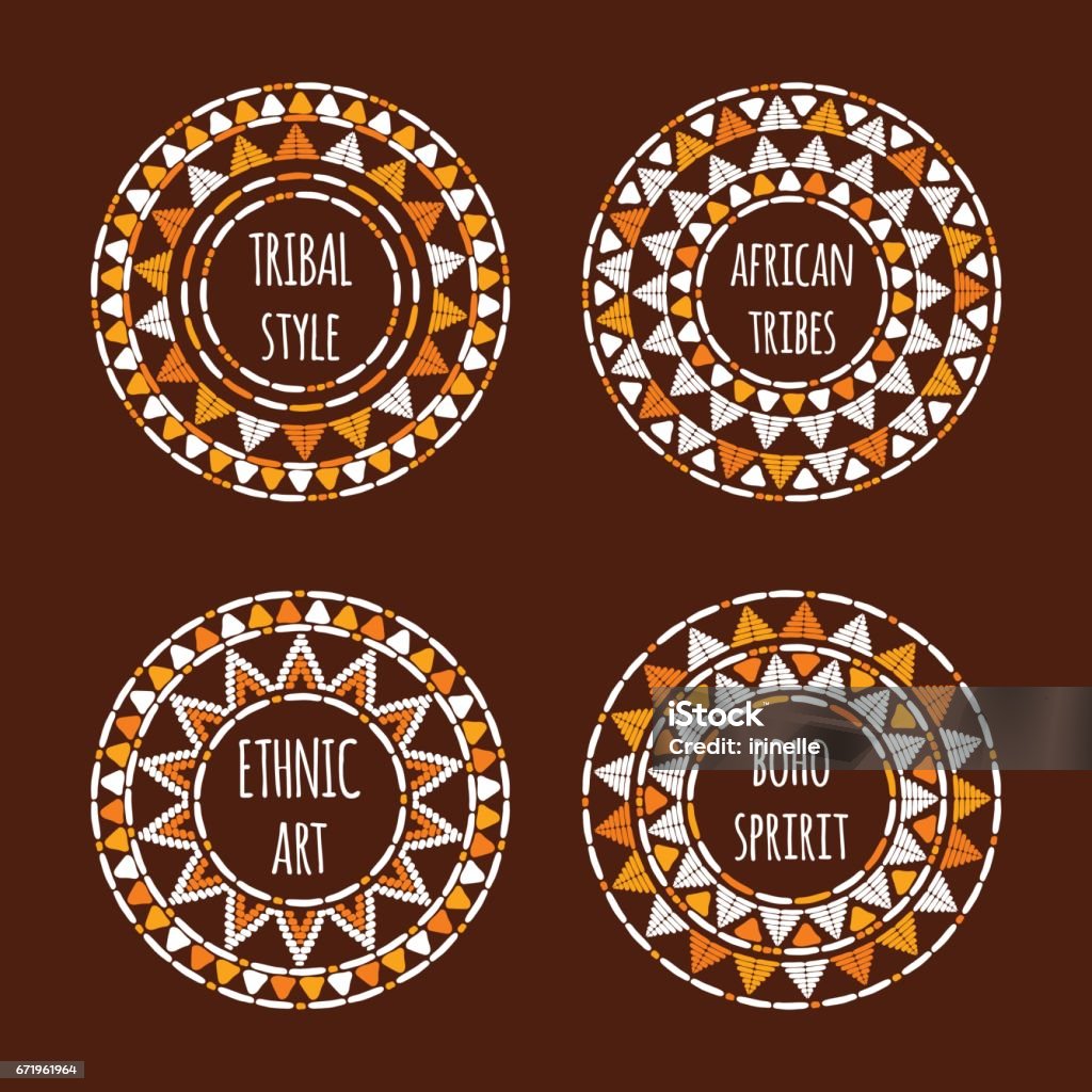 Unique round tribal icon template collection vector Unique round tribal icon template collection vector. African hand drawn design for branding, badge, poster, apparel print, sticker or labels. African Culture stock vector