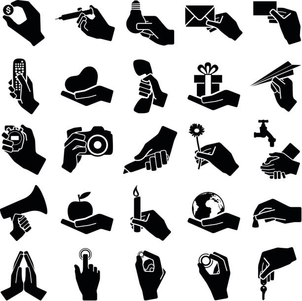 ilustraciones, imágenes clip art, dibujos animados e iconos de stock de iconos de la mano - apple sign food silhouette