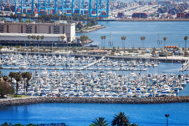 istock Long Beach marina with anchored yachts, LA, USA 671981564