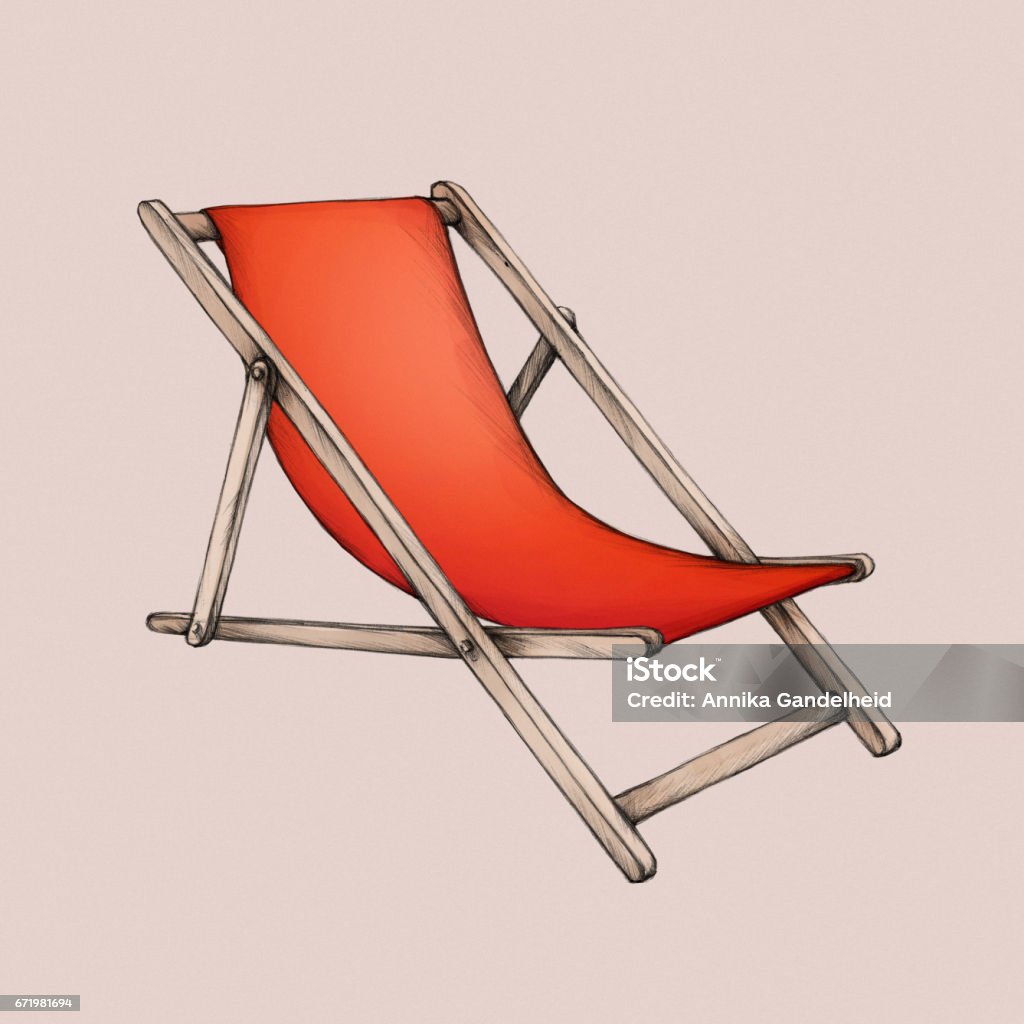 Red deck chair Illustration of a red deckchair Beach stock illustration