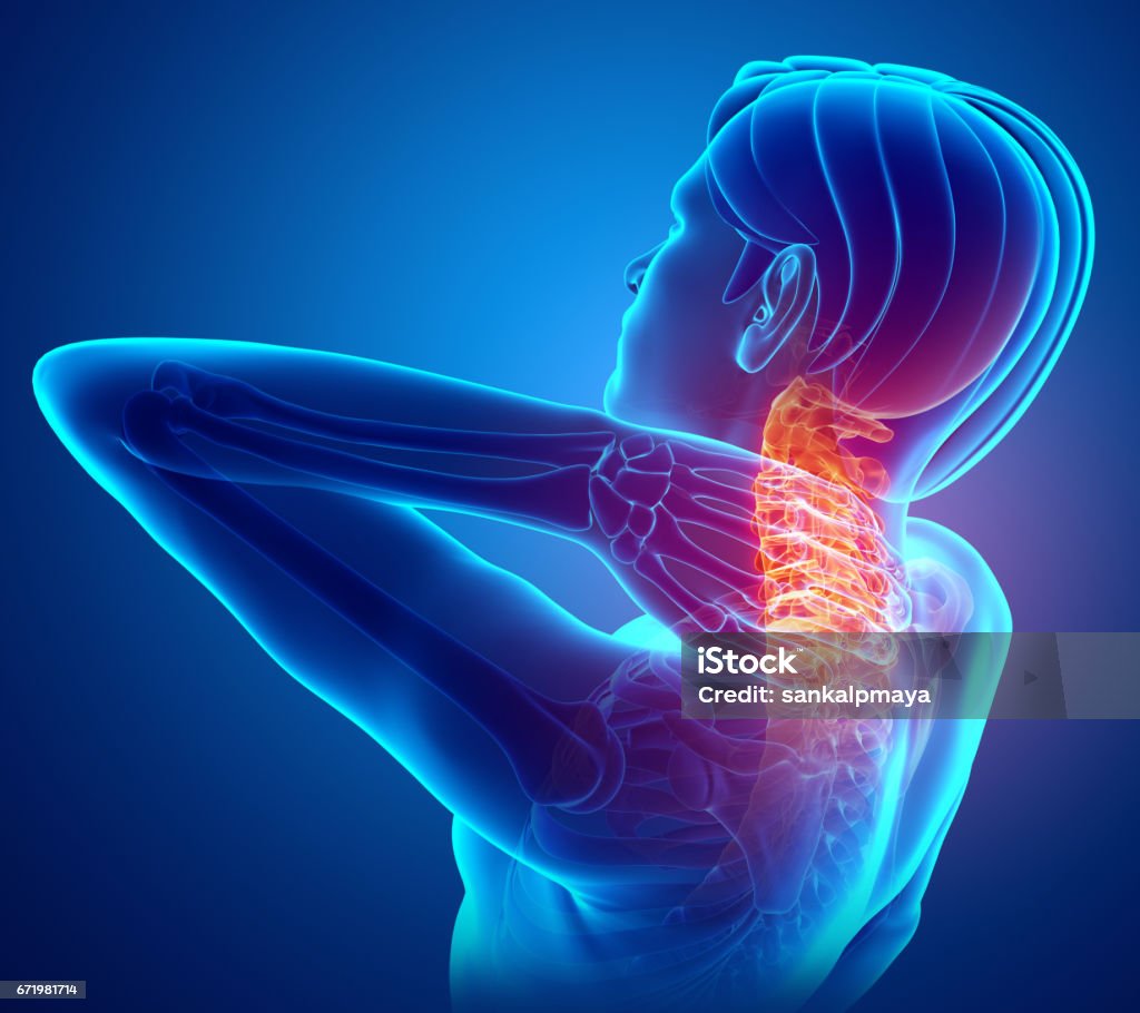 Male Feeling the Neck Pain 3d Illustration of men Feeling the Neck Pain Neckache stock illustration