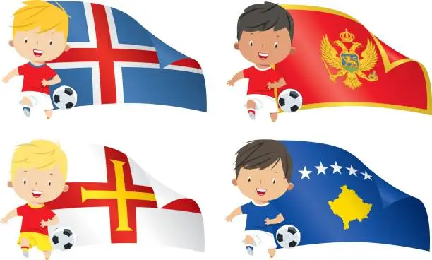 Vector illustration of World flags and children soccer