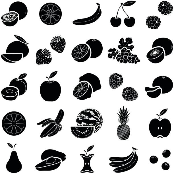 Fruit Fruit icon collection - vector silhouette illustration fruit silhouettes stock illustrations