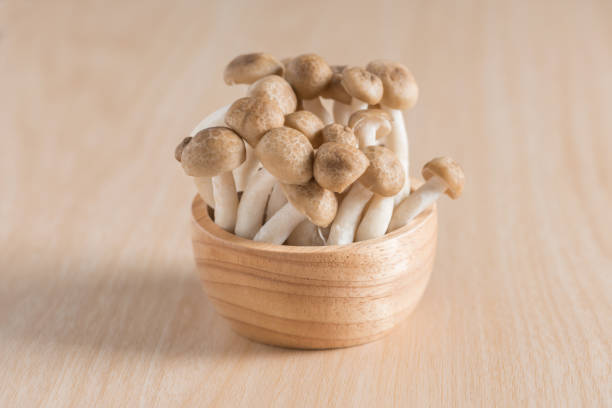 istock Shimeji mushrooms brown varieties in wood cup. 671995078