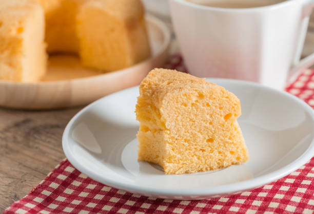istock Sliced of Chiffon cake with cup coffee. 671995356