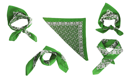 A green bandana with a pattern, isolated.