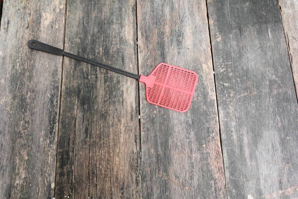 istock Red fly swatter. Single flyswatter made of plastic and unfailing 671998446