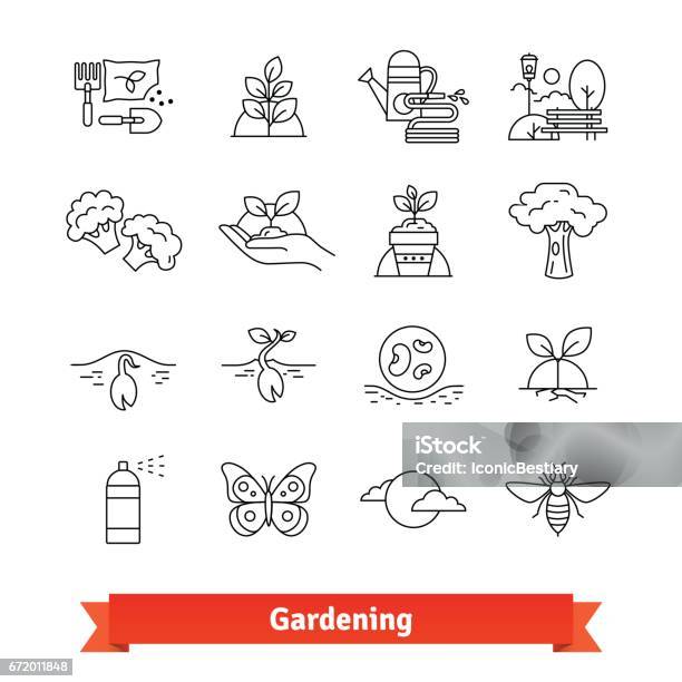 Gärtnerei Und Gartenbau Dünne Linie Icons Set Stock Vektor Art und mehr Bilder von Icon - Icon, Gärtnern, Blumentopf